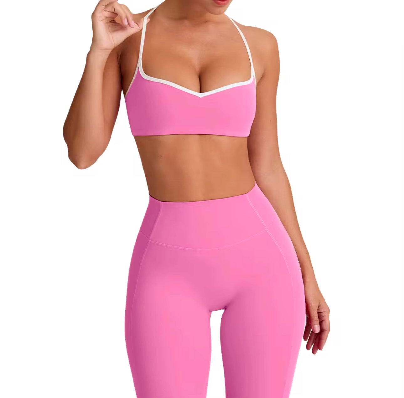 Pink bubble gum sports bra