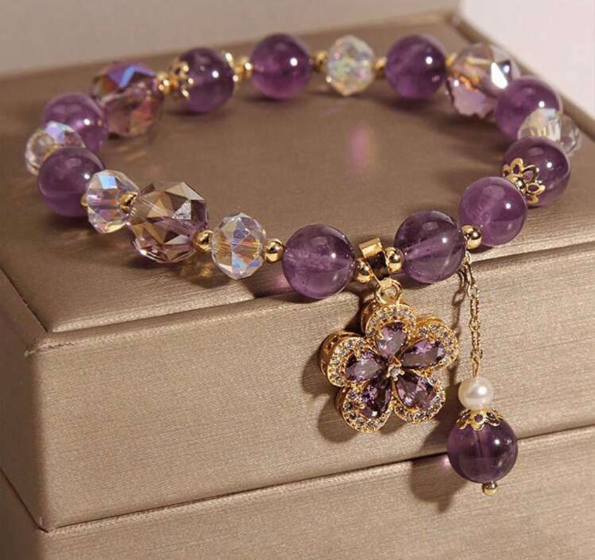 Purple flower crystal bracelet