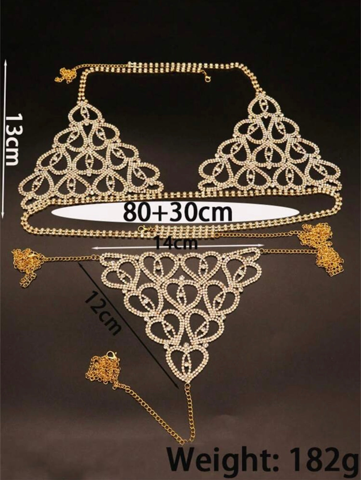 Gold crystal chain Bra set