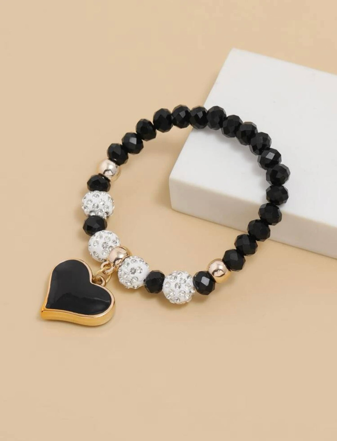 Black, white heart bracelet