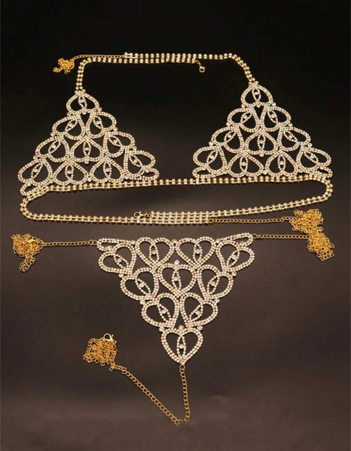 Gold crystal chain Bra set