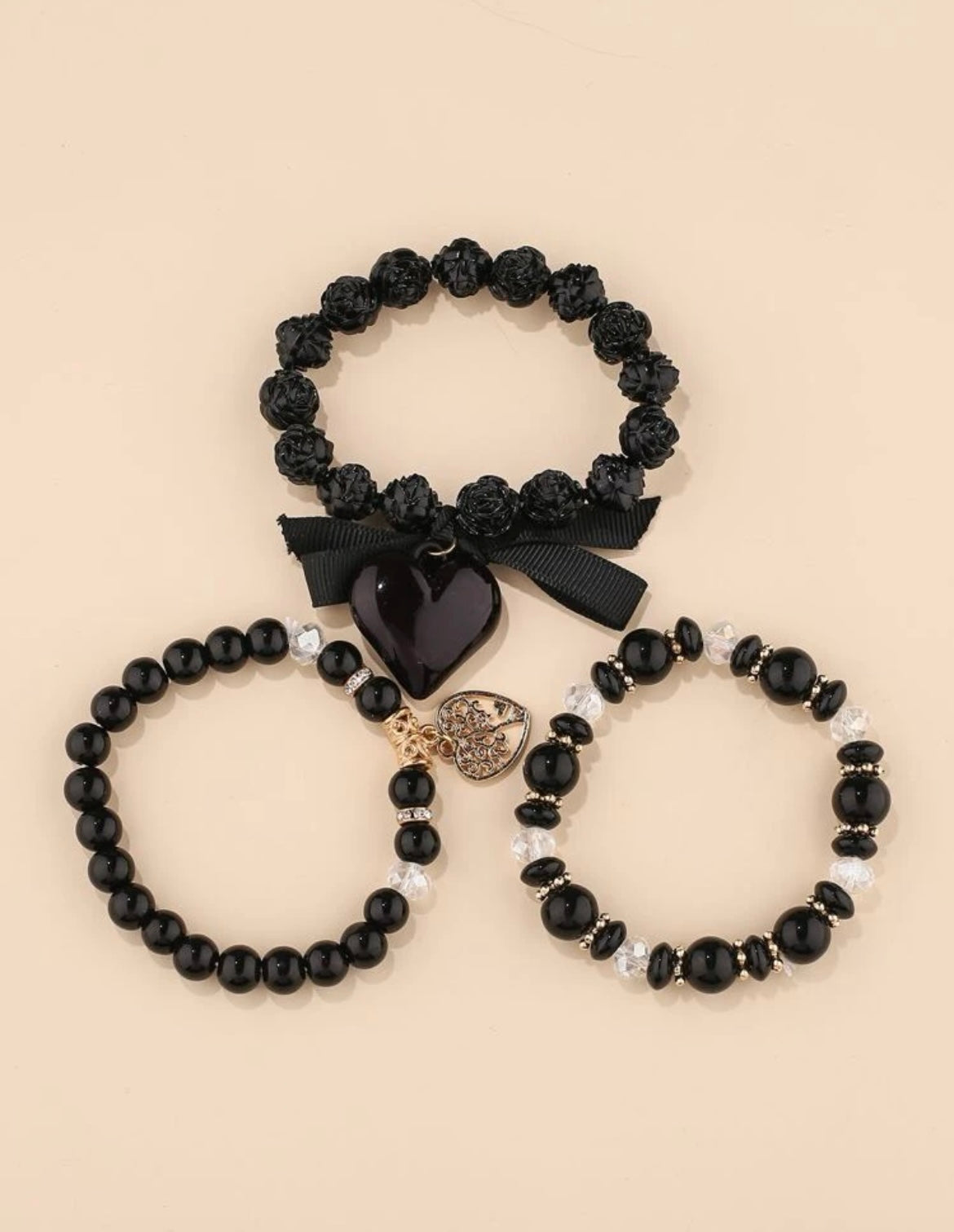 Black heart set bracelet